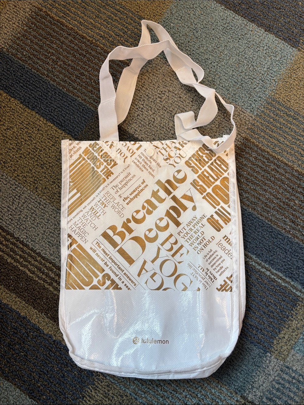 Vintage lululemon athletica White Tote with Gold Typography